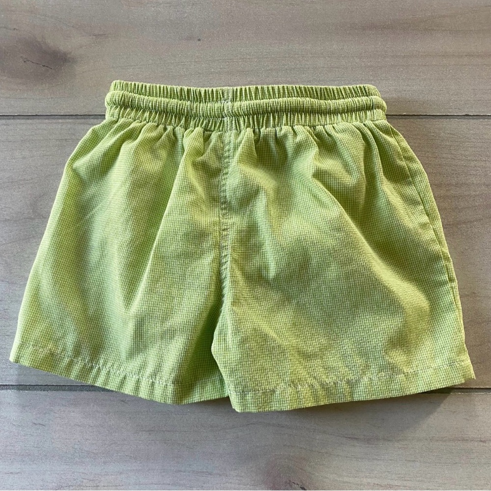 Silly Goose Green Gingham Drawstring Waist Elephant Embroidered Swim Trunks - Picture 3 of 3